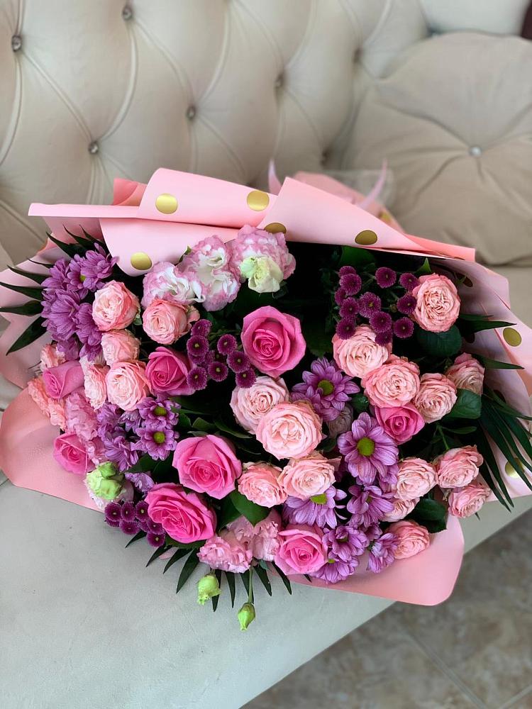 Букет цветов из: Хризантемы, Розы и Лизиантусы в Большое Мурашкино