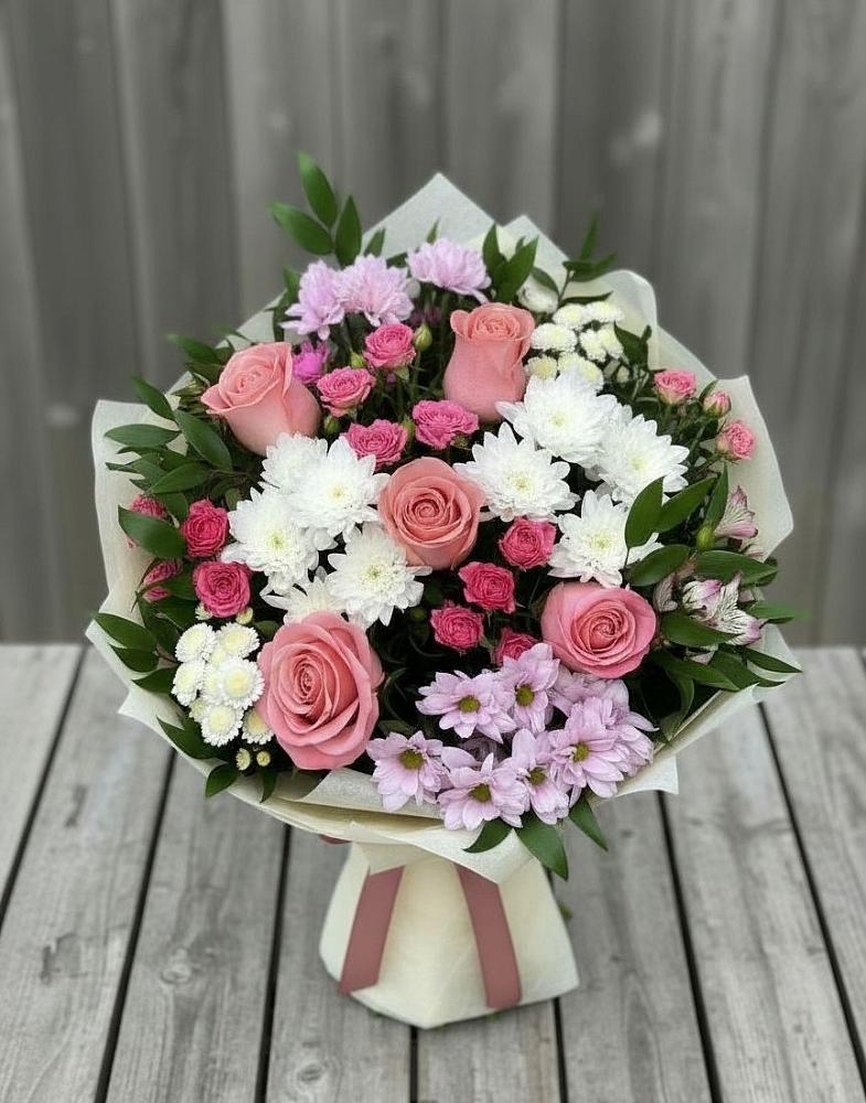 Букет цветов из: Альстромерии, Гвоздики, Розы и Хризантемы в Большое Мурашкино
