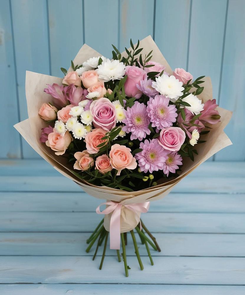 Букет цветов из: Хризантемы, Розы и Альстромерии в Большое Мурашкино