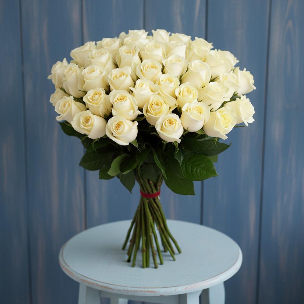 Букет 51 Белая роза Эдлесс Лав в Большое Мурашкино