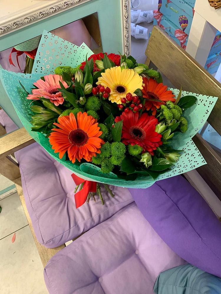 Букет цветов из: Герберы, Хризантемы и Альстромерии в Большое Мурашкино