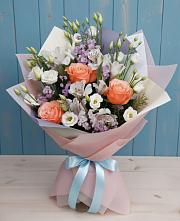 Букет цветов из:  Лизиантусы, Розы, Альстромерии и Гипсофила в Большое Мурашкино