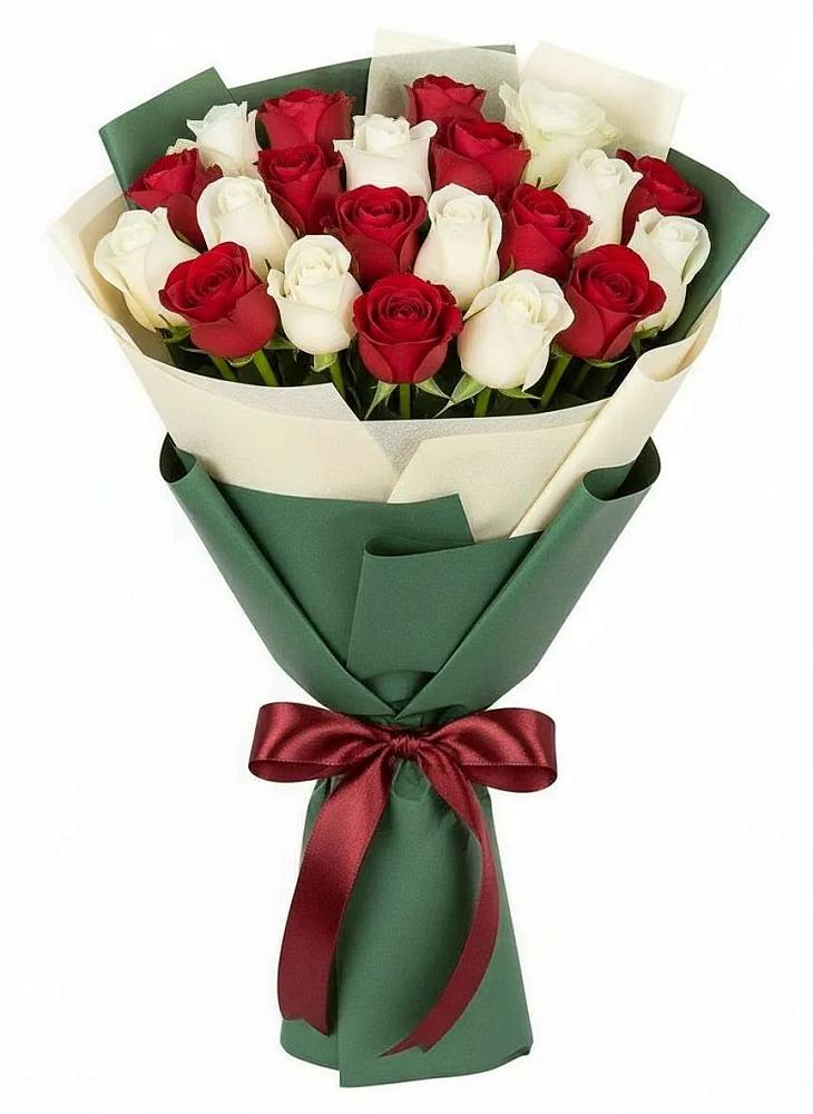 Букет Микс из красных и белых роз в Большое Мурашкино