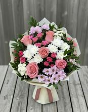 Букет цветов из:  Альстромерии, Гвоздики, Розы и Хризантемы в Большое Мурашкино