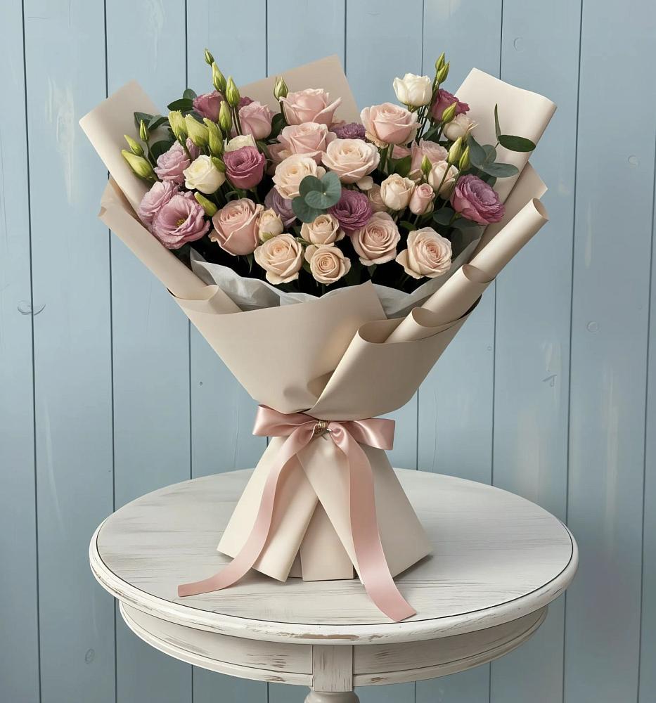 Букет цветов из: Розы и Лизиантусы в Большое Мурашкино