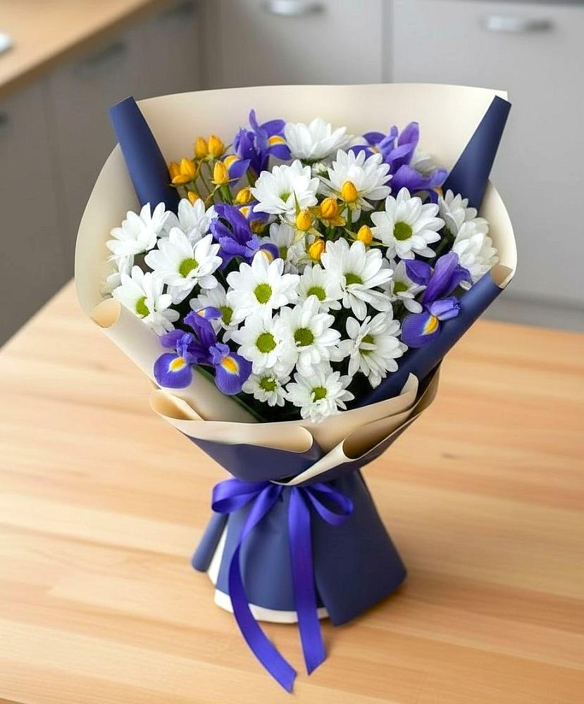 Букет цветов из: Розы, Ирисы и Хризантемы в Большое Мурашкино