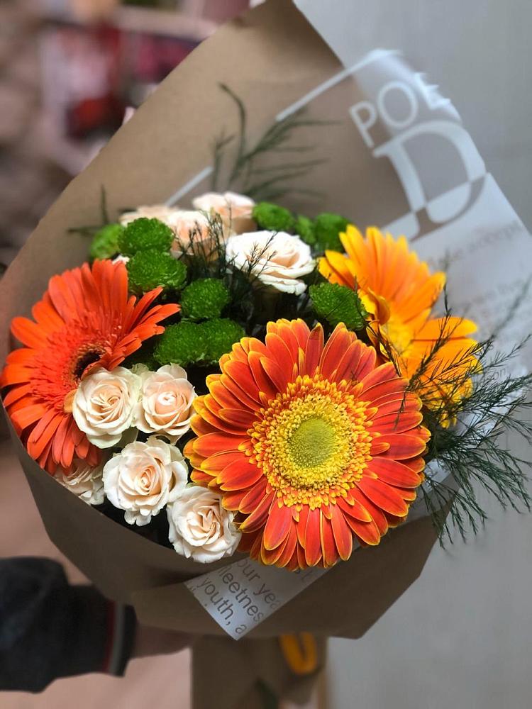 Букет цветов из: Герберы, Хризантемы и Розы в Большое Мурашкино