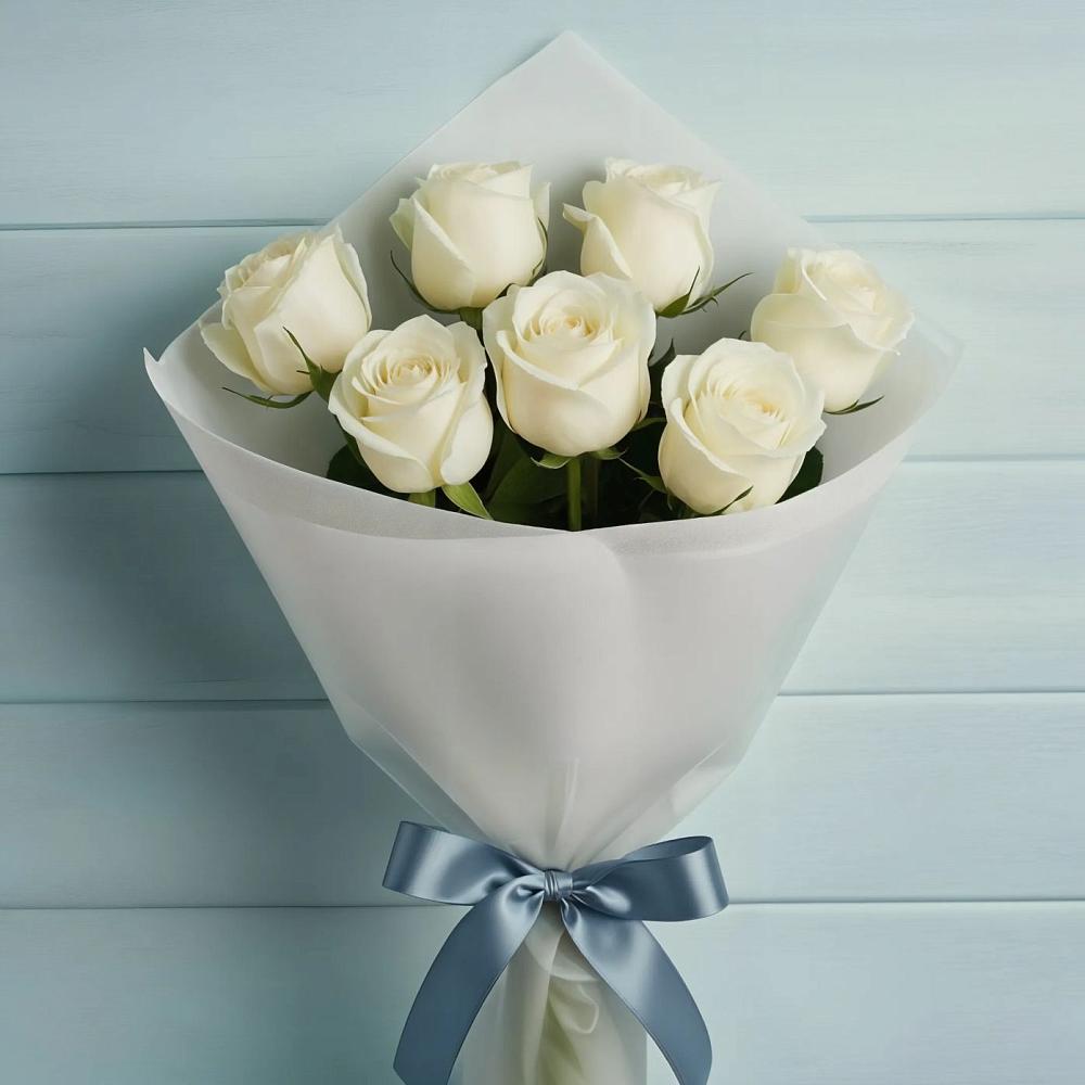 Букет 7 Белых роз Эдлесс Лав в Большое Мурашкино