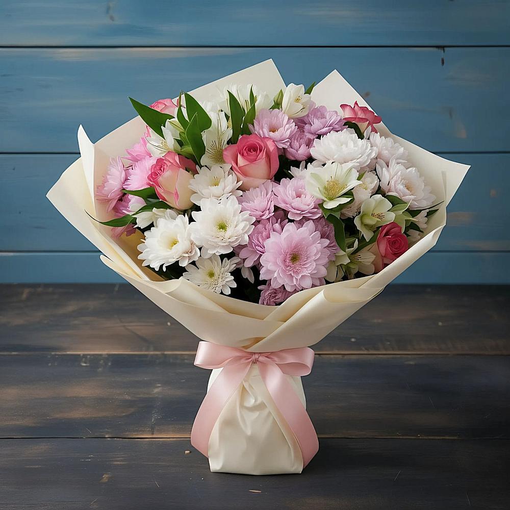 Букет цветов из: Хризантемы, Альстромерии и Розы в Большое Мурашкино